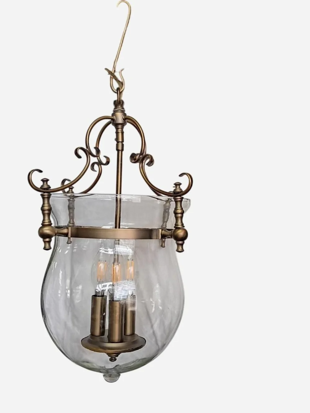 Antique-Style Brass Hanging Lantern Pendant Light - Clear Glass